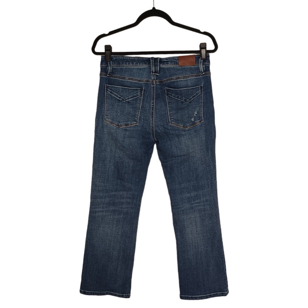 UNPUBLISHED Light Distressed Dark Medium Blue Straight Leg Jeans 28